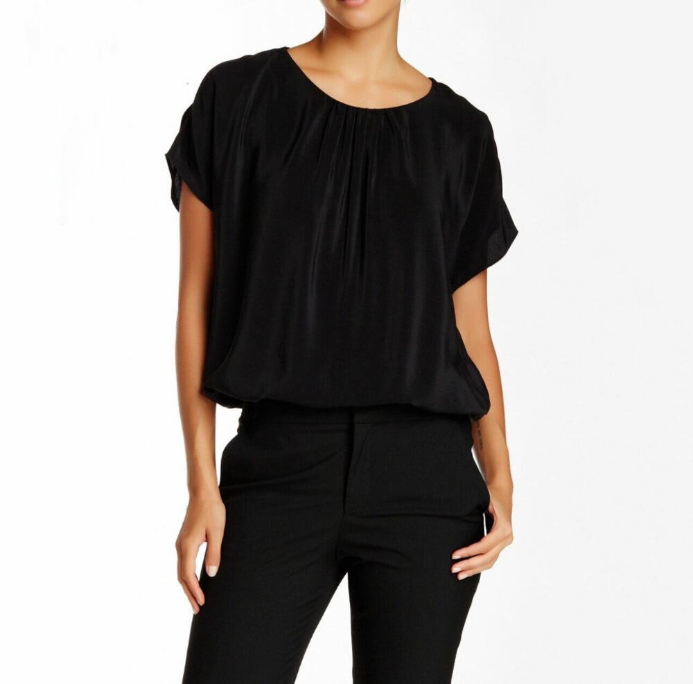 JOIE Black Silk Short Sleeve Round Cold Shoulder Nimah Blouson Top M Medium